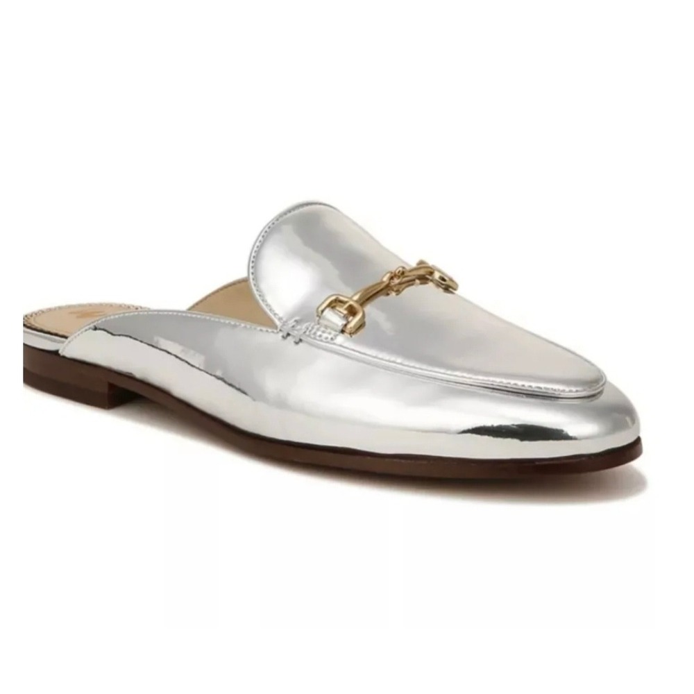 Sam Edelman Linnie Bit Mules Silver Metallic Loafer Slides Gold Hardware 7.5